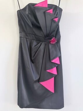 White House Black Market Black Strapless Dress with Hot Pink Accents